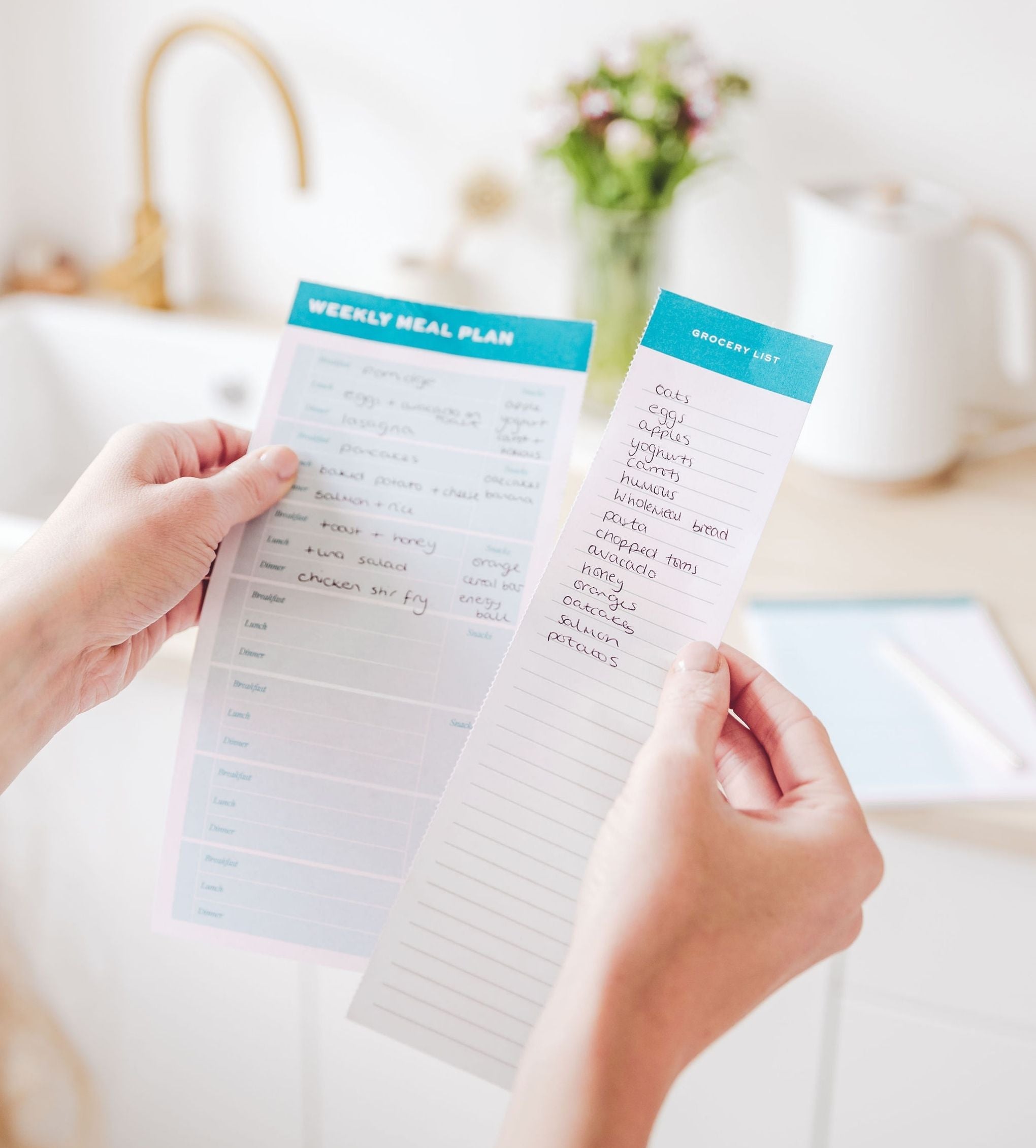 Ponderlily Meal Planning Notepad featuring a stylish design, eco-friendly paper, and a tear-off grocery list for efficient meal planning.